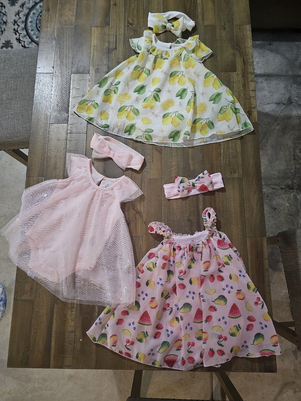 Baby Starters 9M Dress Bundle 3 Outfits Headbands Fruit Butterfly NWOT